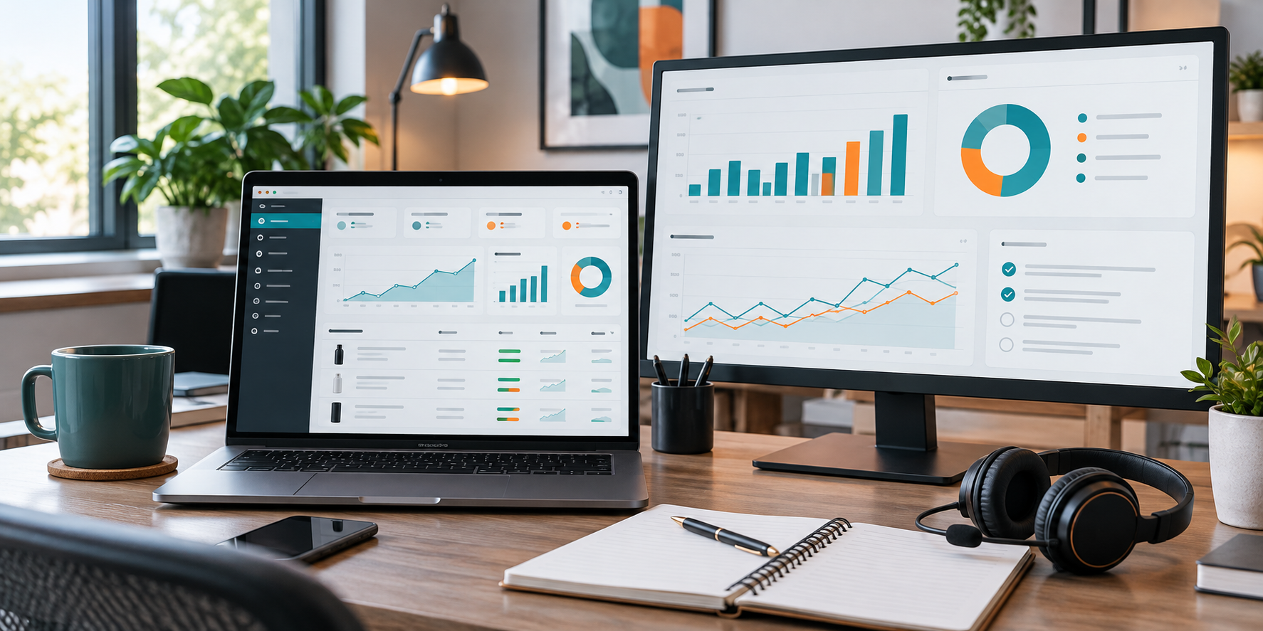 Online marketplace consulting workspace with Seller Central analytics dashboards