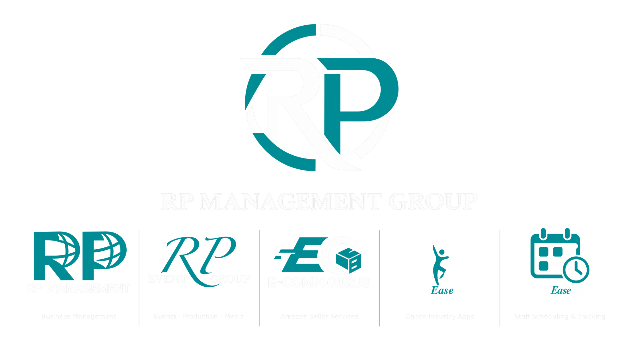 RP Management Group and its five divisions: RP Management, RP Event Group, E-Comm Gurus, CompEase, and StaffEase